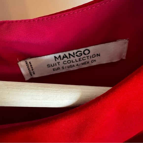 Mango Suit Collection Red Layered Long Sleeve Blouse Fuchsia/Pink Lining Size 4 - Picture 4 of 6
